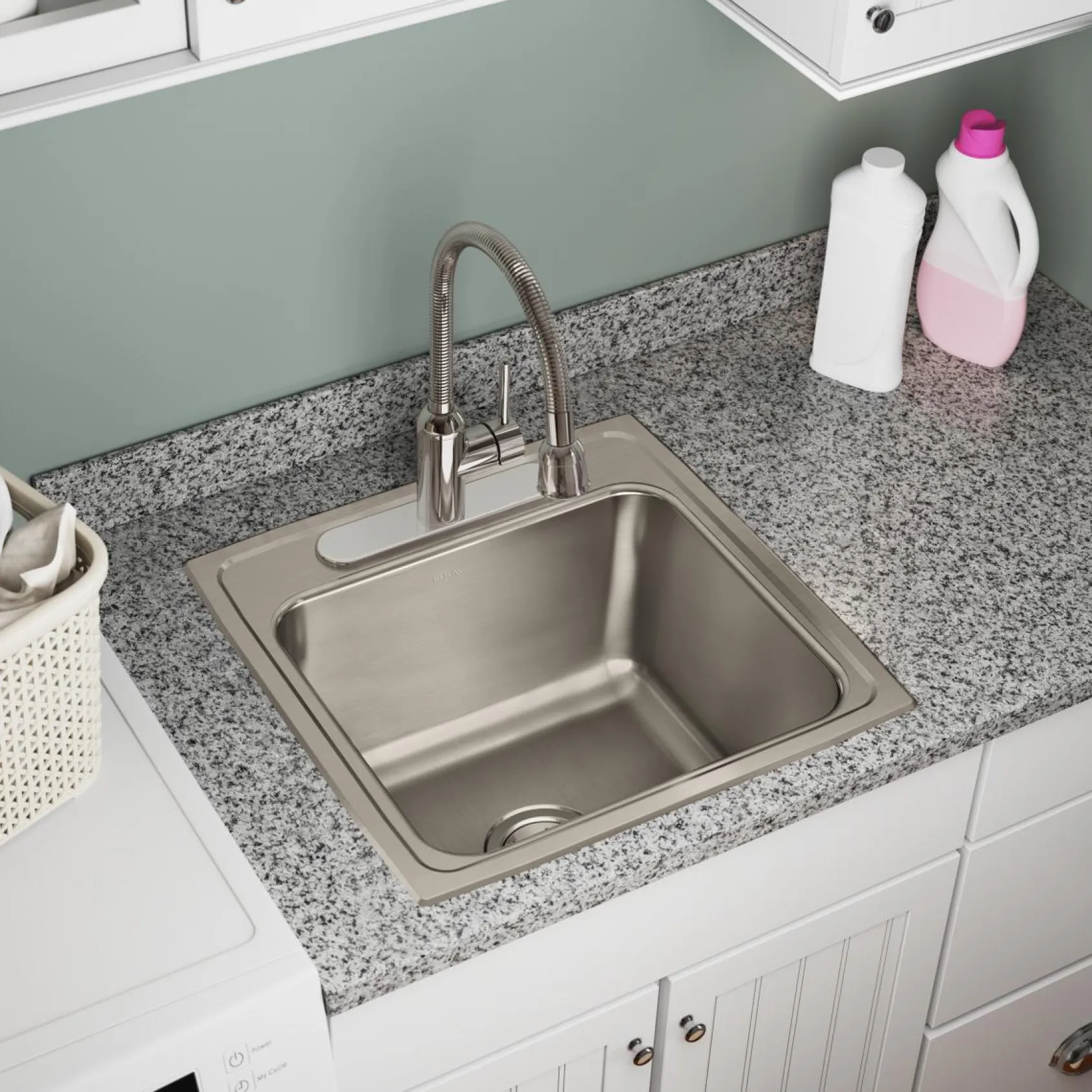 Elkay Lustertone Classic 20" Drop In/Topmount Stainless Steel Laundry Sink, 2 Faucet Holes, DLRQ1919102