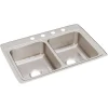 Elkay Lustertone Classic 33" Drop In/Topmount Stainless Steel Kitchen Sink, 50/50 Double Bowl, Lustrous Satin, 4 Faucet Holes, LRQ33224
