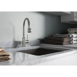 Elkay Pursuit 1.5/2.2 GPM Forward Only Lever Handle Flexible Spout Spout Brass ADA Laundry Faucet, Lustrous Steel, LK2500LS