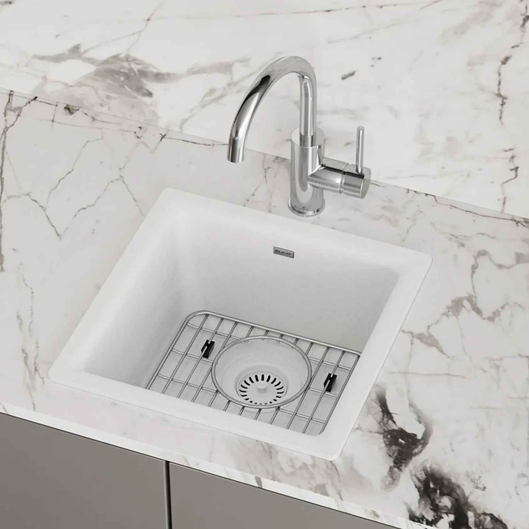 Elkay Quartz Classic 16" Rectangular Quartz Bar/Prep Sink Kit, White, ELG1616WH0C