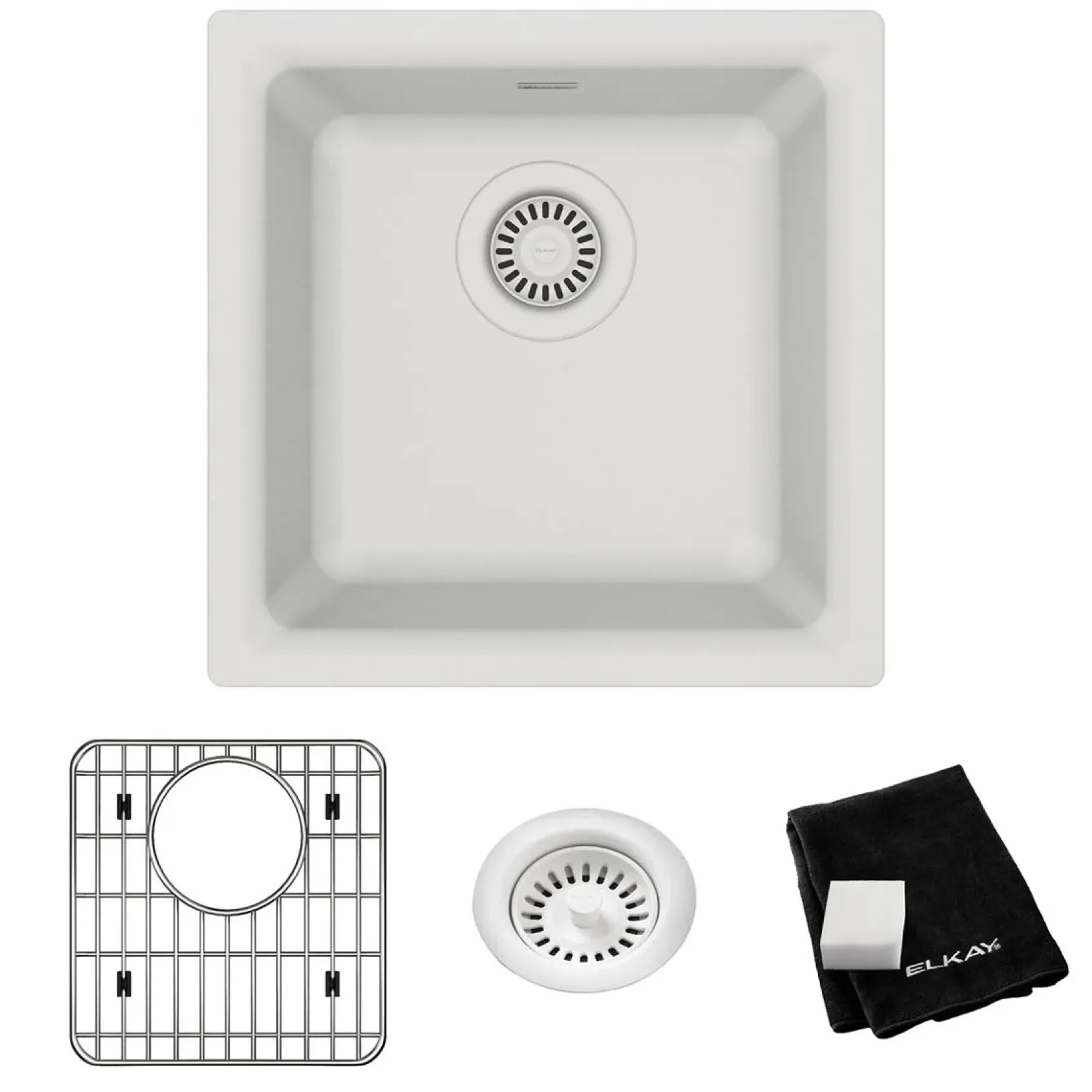 Elkay Quartz Classic 16" Rectangular Quartz Bar/Prep Sink Kit, White, ELG1616WH0C