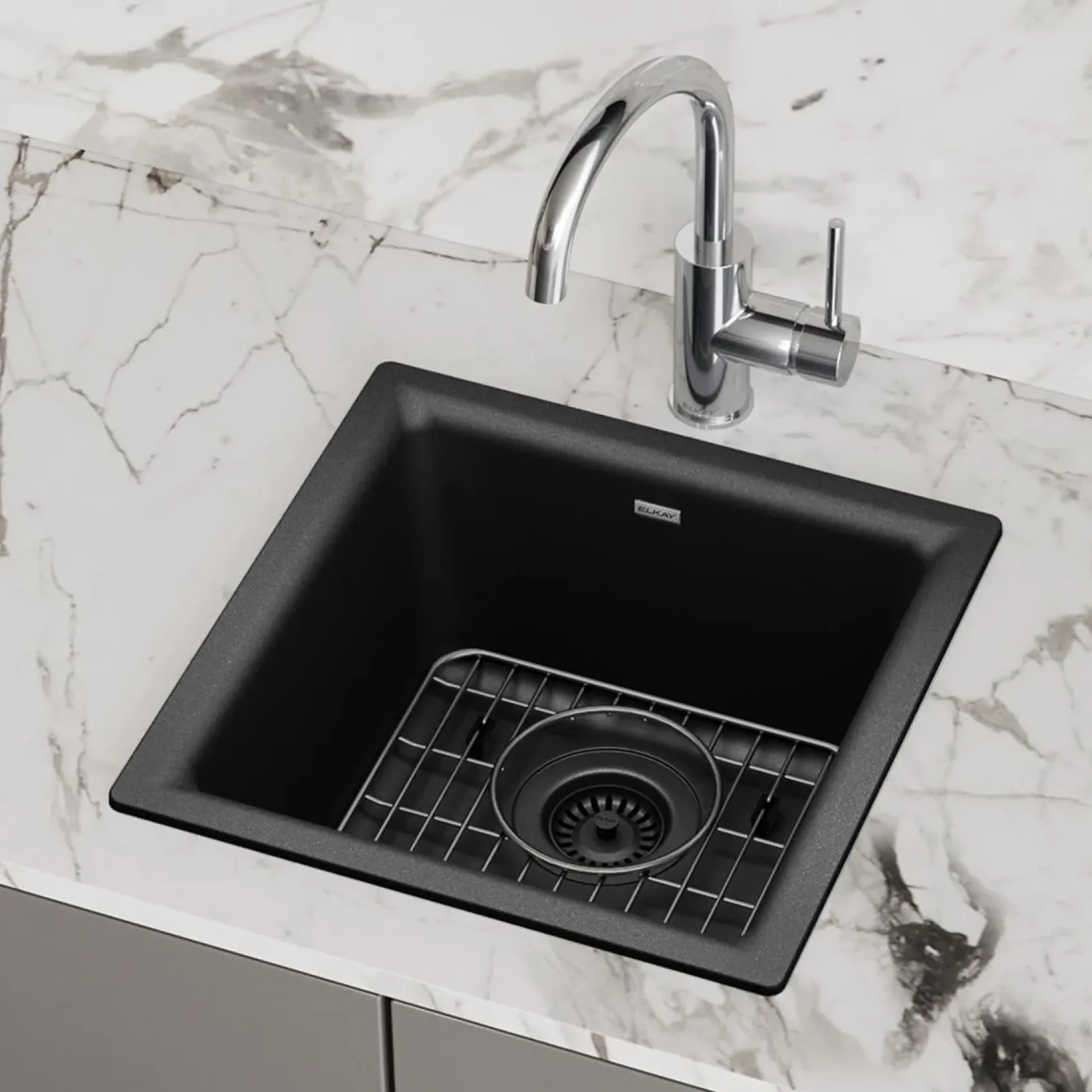 Elkay Quartz Classic 16" Rectangular Quartz Bar/Prep Sink Kit, Black, ELG1616BK0C