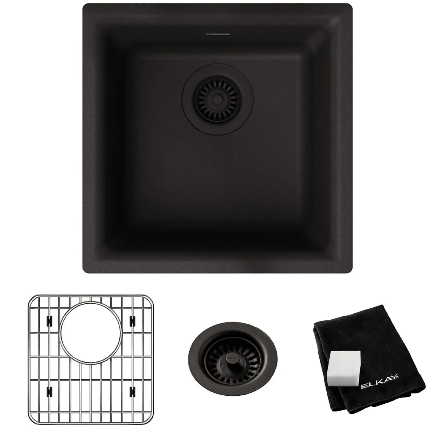 Elkay Quartz Classic 16" Rectangular Quartz Bar/Prep Sink Kit, Black, ELG1616BK0C