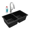 Elkay Quartz Classic 33" Undermount Quartz Kitchen Sink Kit with Faucet, 50/50 Double Bowl, Black, ELGU3322BK0FLC