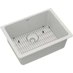 Elkay Quartz Classic 25" Undermount Quartz Kitchen Sink Kit, White, ELGU2522WH0C