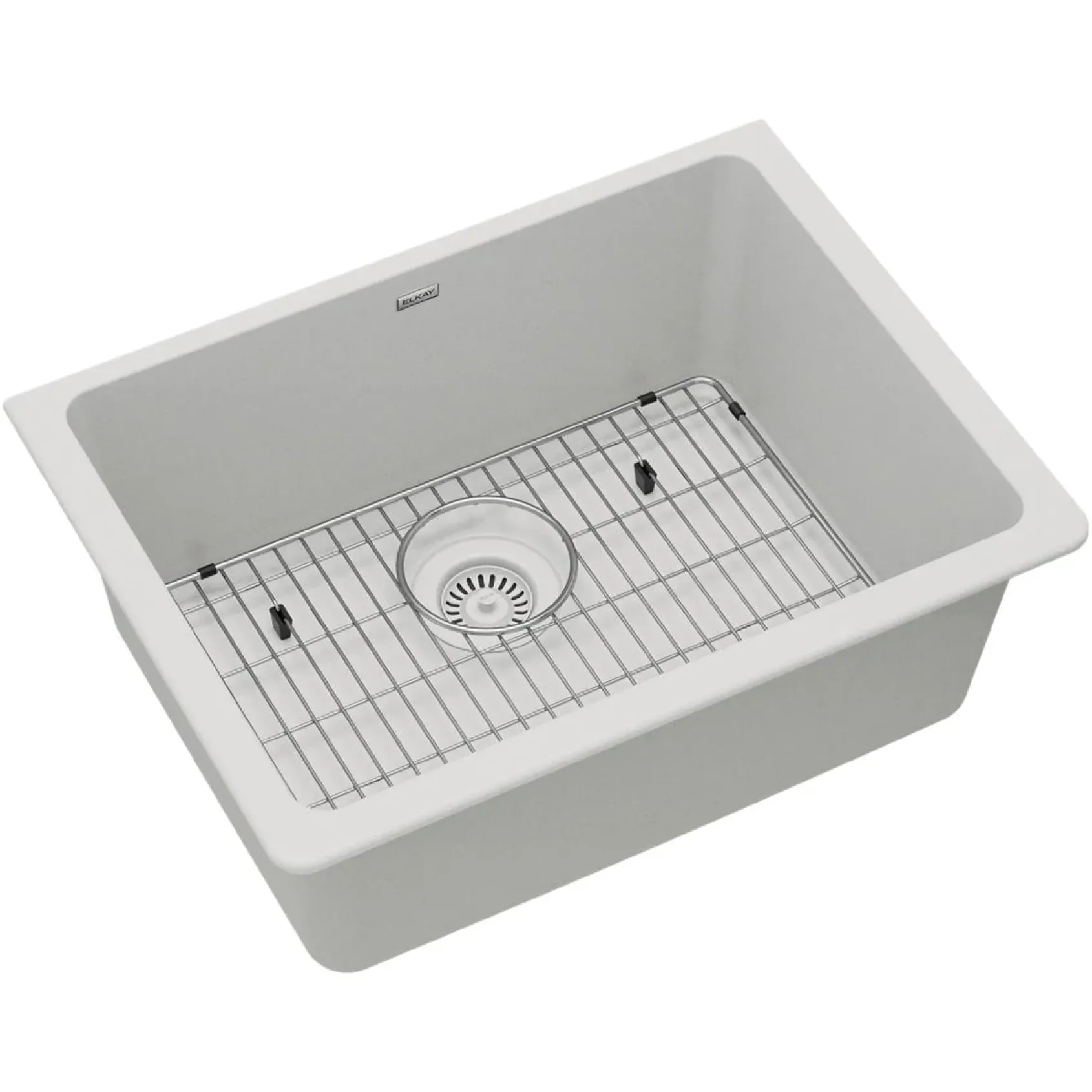 Elkay Quartz Classic 25" Undermount Quartz Kitchen Sink Kit, White, ELGU2522WH0C