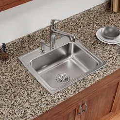 Elkay Celebrity 22" Drop In/Topmount Stainless Steel Kitchen Sink, Brushed Satin, 2 Faucet Holes, PSR22192