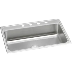 Elkay Celebrity 31" Drop In/Topmount Stainless Steel Kitchen Sink, Brushed Satin, 4 Faucet Holes, PSR31224