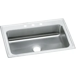 Elkay Celebrity 33" Drop In/Topmount Stainless Steel Kitchen Sink, Brushed Satin, 3 Faucet Holes, PSRS33223