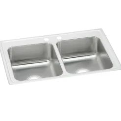 Elkay Celebrity 33" Drop In/Topmount Stainless Steel Kitchen Sink, 50/50 Double Bowl, Brushed Satin, 2 Faucet Holes, PSR33222