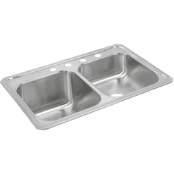 Elkay Celebrity 33" Drop In/Topmount Stainless Steel Kitchen Sink, 50/50 Double Bowl, Brushed Satin, 4 Faucet Holes, STCR3322L4