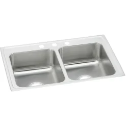 Elkay Celebrity 33" Drop In/Topmount Stainless Steel Kitchen Sink, 50/50 Double Bowl, Brushed Satin, 3 Faucet Holes, PSR33223