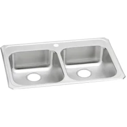 Elkay Celebrity 33" Drop In/Topmount Stainless Steel ADA Kitchen Sink, 50/50 Double Bowl, Brushed Satin, 1 Faucet Hole, GECR33211