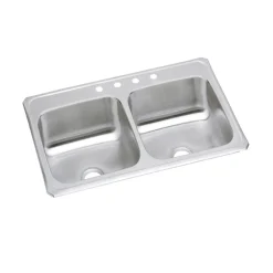 Elkay Celebrity 43" Drop In/Topmount Stainless Steel Kitchen Sink, 50/50 Double Bowl, Brushed Satin, No Faucet Hole, CR43220