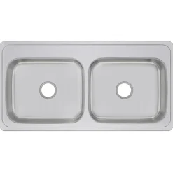 Elkay Celebrity 43" Drop In/Topmount Stainless Steel Kitchen Sink, 50/50 Double Bowl, Brushed Satin, No Faucet Hole, CR43220