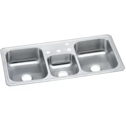 Elkay Celebrity 43" Drop In/Topmount Stainless Steel Kitchen Sink, 40/20/40 Triple Bowl, Brushed Satin, 4 Faucet Holes, CMR43224