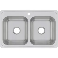 Elkay Celebrity 33" Drop In/Topmount Stainless Steel Kitchen Sink, 50/50 Double Bowl, Brushed Satin, 1 Faucet Hole, CR33211