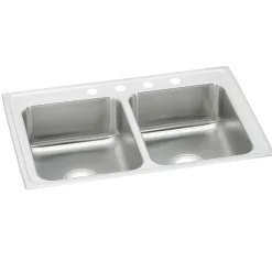 Elkay Celebrity 33" Drop In/Topmount Stainless Steel Kitchen Sink, 50/50 Double Bowl, Brushed Satin, 1 Faucet Hole, PSR33191