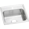 Elkay Celebrity 19" Drop In/Topmount Stainless Steel Kitchen Sink, Brushed Satin, 1 Faucet Hole, PSR19181