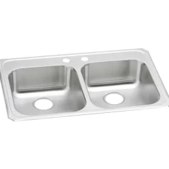 Elkay Celebrity 33" Drop In/Topmount Stainless Steel ADA Kitchen Sink, 50/50 Double Bowl, Brushed Satin, 2 Faucet Holes, GECR33212