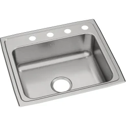 Elkay Celebrity 22" Drop In/Topmount Stainless Steel Kitchen Sink, Brushed Satin, 4 Faucet Holes, PSR22194