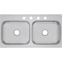 Elkay Celebrity 43" Stainless Steel Kitchen Sink, 50/50 Double Bowl, 20 Gauge, Brushed Satin, 4 Faucet Hole, CR43224