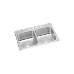 Elkay Celebrity 43" Stainless Steel Kitchen Sink, 50/50 Double Bowl, 20 Gauge, Brushed Satin, 4 Faucet Hole, CR43224