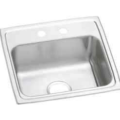 Elkay Celebrity 19" Stainless Steel Kitchen Sink, 20 Gauge, Brushed Satin, 2 Faucet Hole, PSR19182