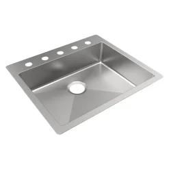 Elkay Crosstown 25" Dual Mount Stainless Steel ADA Kitchen Sink, Polished Satin, 5 Faucet Holes, ECTSRAD2522605
