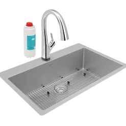 Elkay Crosstown 33" Dual Mount Stainless Steel Kitchen Sink Kit with Faucet, Single Bowl 18 Gauge, ECTSRS33229TFLC