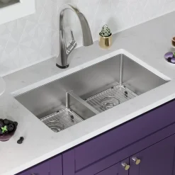 Elkay Crosstown 33" Dual Mount Stainless Steel Kitchen Sink Kit with Faucet, 50/50 with Aqua Divide Double Bowl, 18 Gauge, ECTSRA33229TFLC