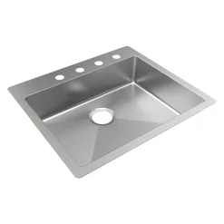 Elkay Crosstown 25" Dual Mount Stainless Steel ADA Kitchen Sink, Polished Satin, 4 Faucet Holes, ECTSRAD2522604