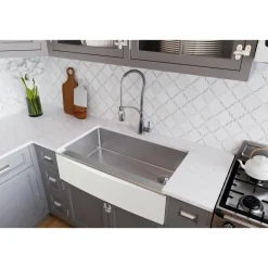 Elkay Crosstown 36" Stainless Steel Farmhouse Kitchen Sink for Interchangeable Apron, 16 Gauge, Polished Satin, CTXF134179R