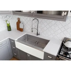 Elkay Crosstown 36" Stainless Steel Farmhouse Kitchen Sink for Interchangeable Apron, 16 Gauge, Polished Satin, CTXF134179RC