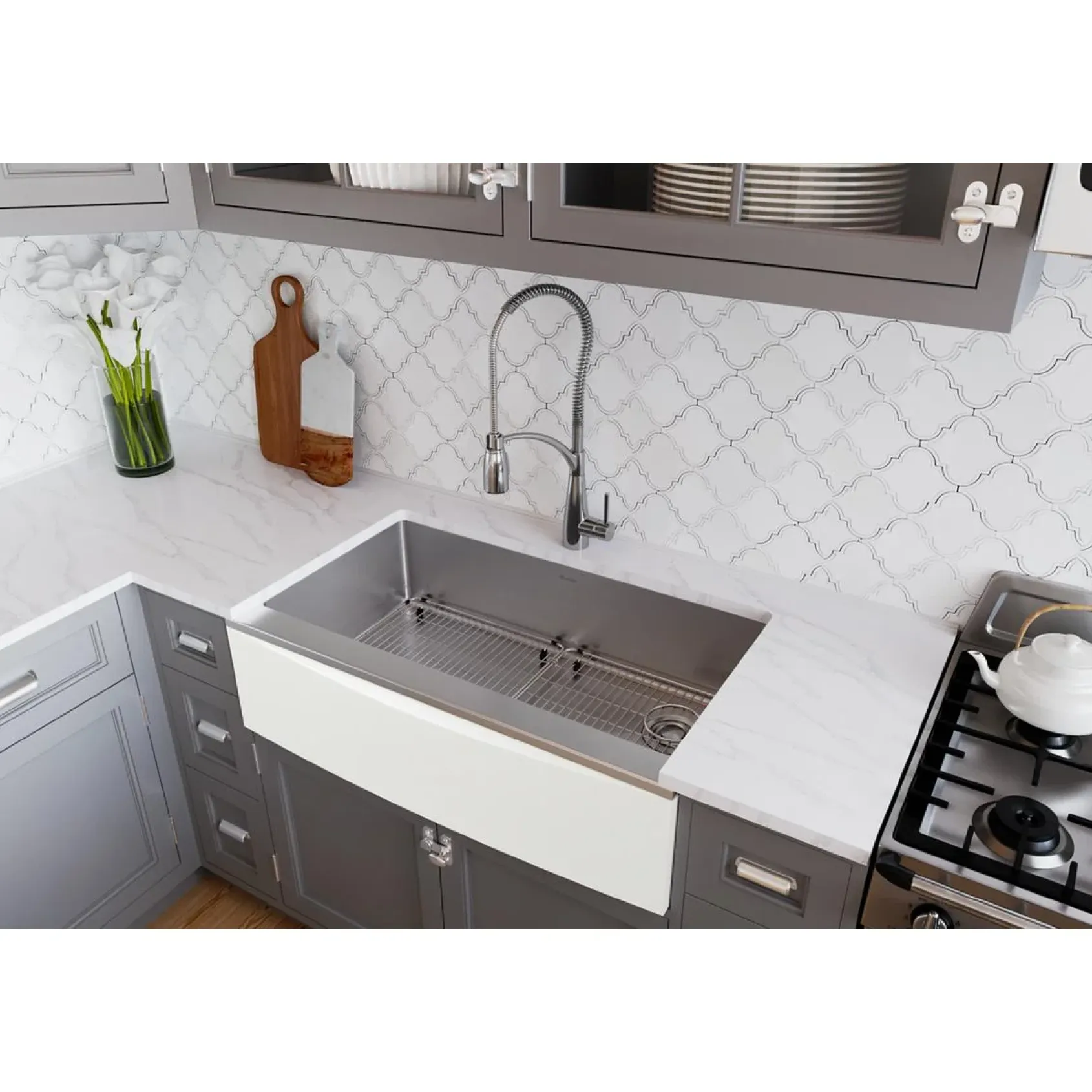 Elkay Crosstown 36" Stainless Steel Farmhouse Kitchen Sink for Interchangeable Apron, 16 Gauge, Polished Satin, CTXF134179RC