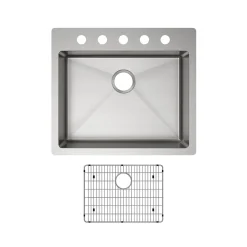 Elkay Crosstown 25" Stainless Steel Kitchen Sink Kit, Polished Satin, 5 Faucet Hole, ECTSRAD25226TBG5