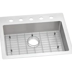 Elkay Crosstown 25" Stainless Steel Kitchen Sink Kit, Polished Satin, 5 Faucet Hole, ECTSRAD25226TBG5