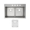 Elkay Crosstown 33" Stainless Steel Kitchen Sink, 50/50 Double Bowl, 18 Gauge, Sink Kit, Polished Satin, 4 Faucet Hole, ECTSRA33229TBG4