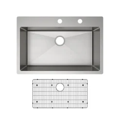 Elkay Crosstown 33" Stainless Steel Kitchen Sink Kit, Polished Satin, FR2 Faucet Hole, ECTSRS33229TBGFR2