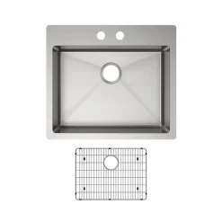 Elkay Crosstown 25" Stainless Steel Kitchen Sink Kit, Polished Satin, 2 Faucet Hole, ECTSRAD25226TBG2