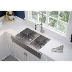 Elkay Crosstown 36" Stainless Steel Farmhouse Kitchen Sink, 60/40 Double Bowl, 18 Gauge, Polished Satin, ECTRUF32179R