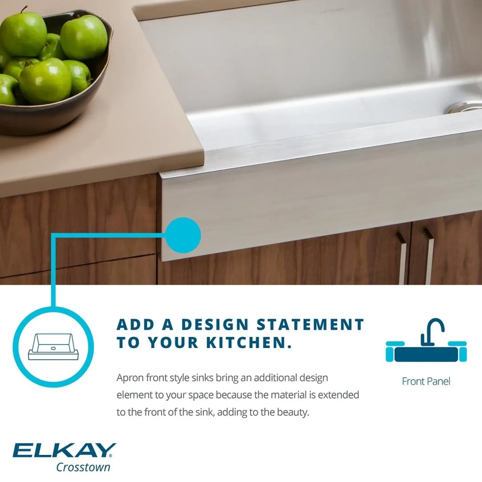 Elkay Crosstown 36" Stainless Steel Farmhouse Kitchen Sink, 50/50 Double Bowl, 18 Gauge, Polished Satin, ECTRUFA32179