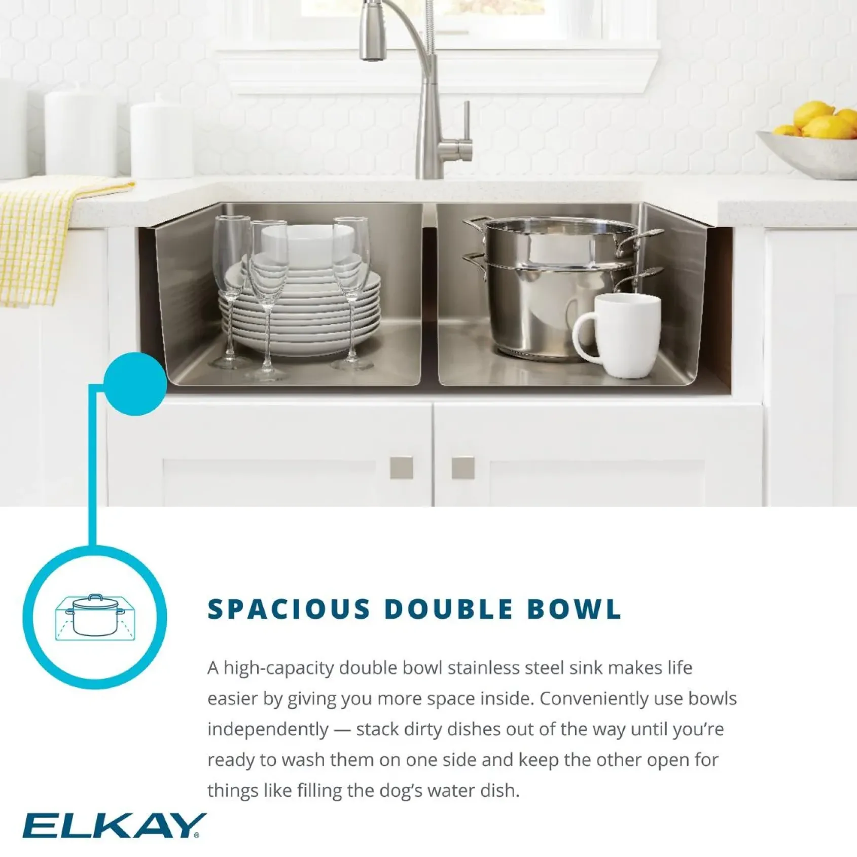 Elkay Crosstown 36" Stainless Steel Farmhouse Kitchen Sink, 50/50 Double Bowl, 18 Gauge, Polished Satin, ECTRUFA32179