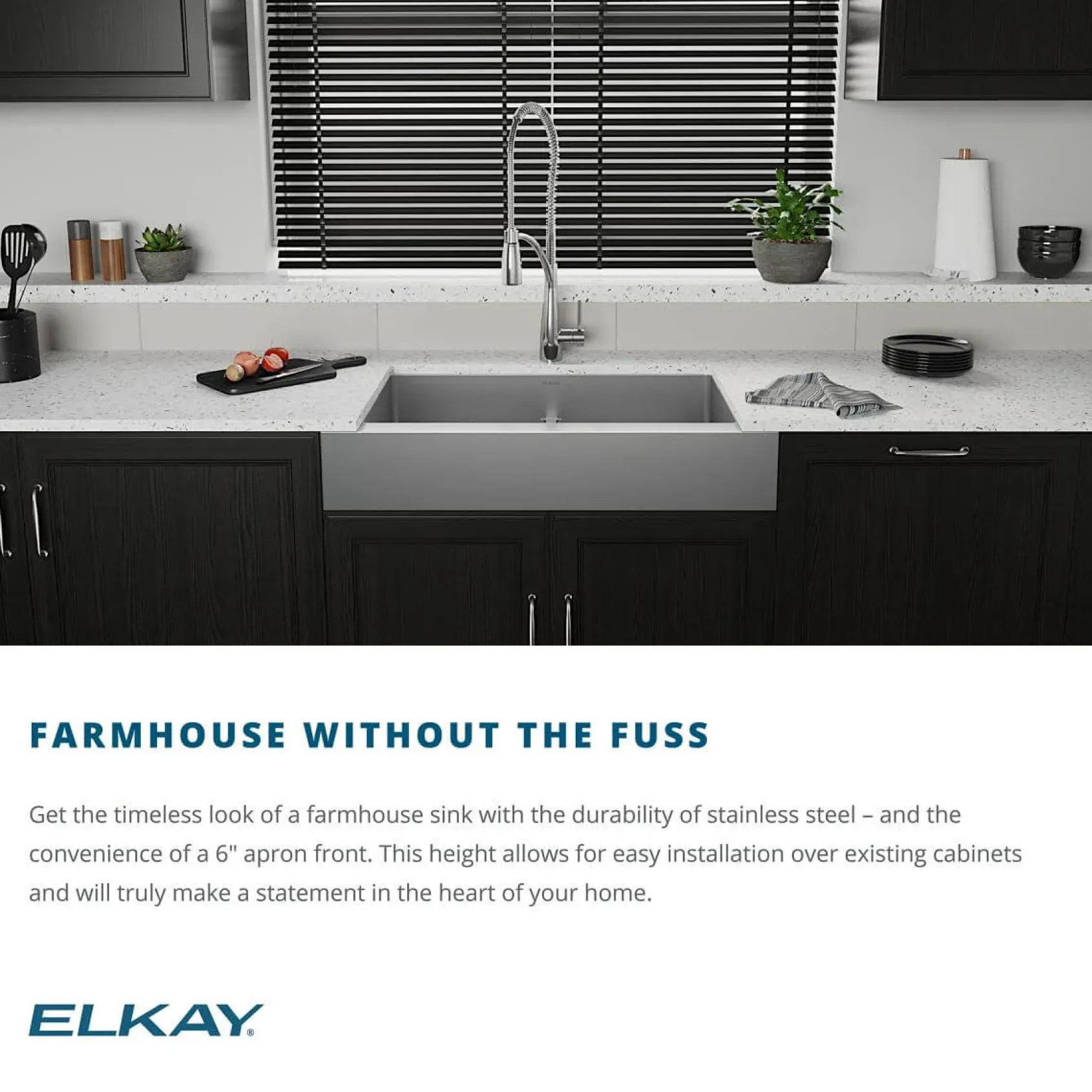 Elkay Crosstown 36" Stainless Steel Farmhouse Sink with Faucet, 50/50 with Aqua Divide Double Bowl, Polished Satin, 18 Gauge, ECTRUFA32179FCC