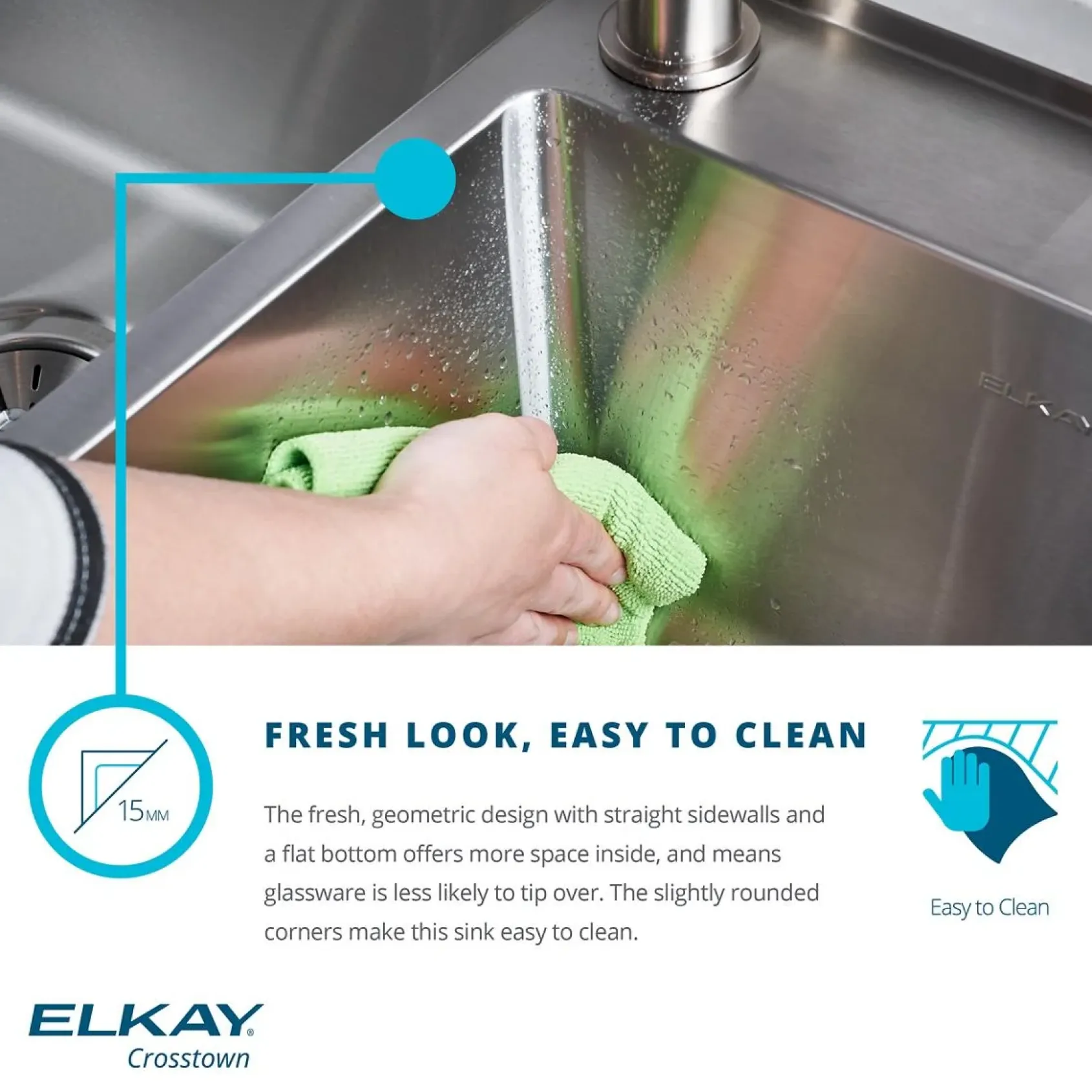 Elkay Crosstown 36" Stainless Steel Farmhouse Kitchen Sink, 60/40 Double Bowl, 18 Gauge, Polished Satin, ECTRUF32179RC