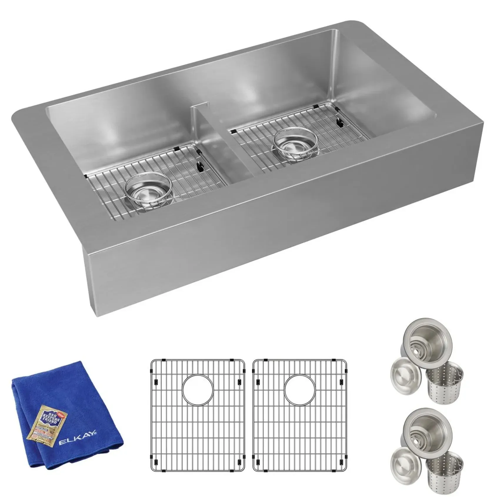 Elkay Crosstown 36" Stainless Steel Farmhouse Kitchen Sink, 50/50 Double Bowl, 18 Gauge, Polished Satin, ECTRUFA32179C