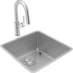 Elkay Crosstown 19" Undermount Stainless Steel Kitchen Sink with Faucet, Polished Satin, 18 Gauge, ECTRU17179TFCBC