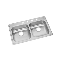 Elkay Dayton 33" Stainless Steel Kitchen Sink, 50/50 Double Bowl, Satin, 1 Faucet Hole, GE233221