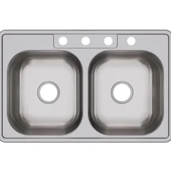 Elkay Dayton 33" Stainless Steel Kitchen Sink, 50/50 Double Bowl, 20 Gauge, Elite Satin, 4 Faucet Hole, DSE233214