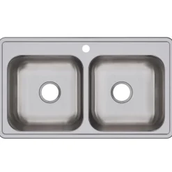 Elkay Dayton 33" Stainless Steel Kitchen Sink, 50/50 Double Bowl, 20 Gauge, Elite Satin, 1 Faucet Hole, DSE233191
